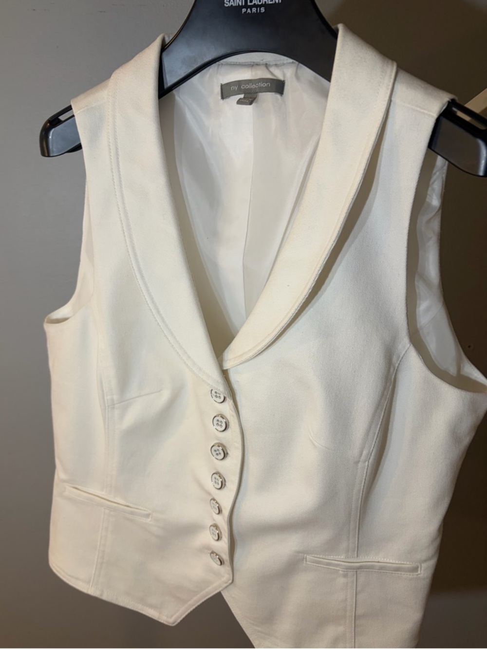 NY Collection Cream Button-Front Sleeveless Vest